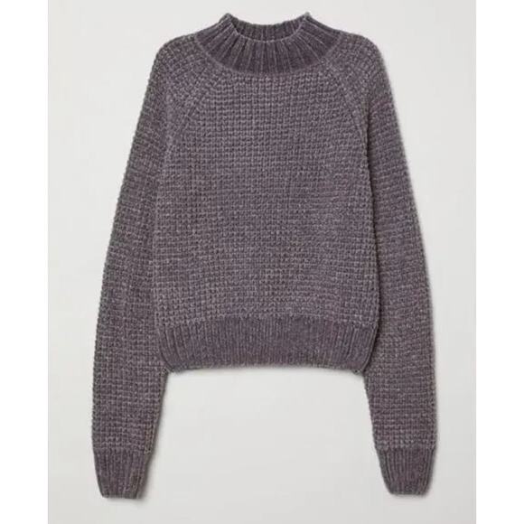 Divided H&M dark gray chenille mock neck cropped sweater XS - Picture 1 of 3